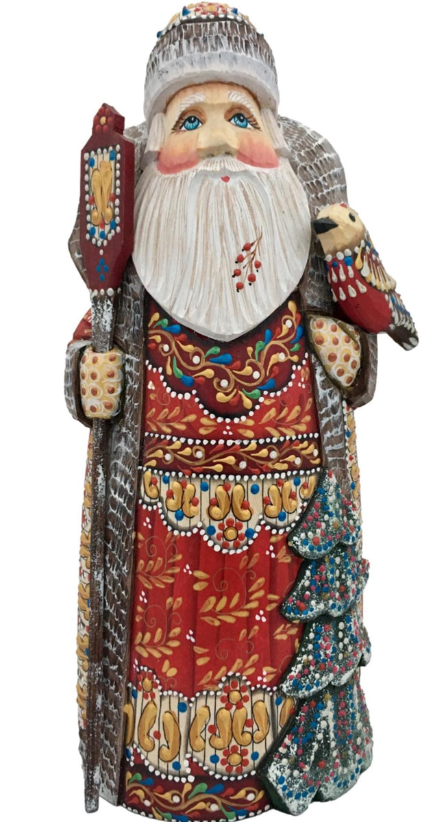 Hand factory Carved Wooden Santa Claus Figurine in Chimney, Russian Santa Figure Father Frost Wood Carving 6 inch (15 cm)