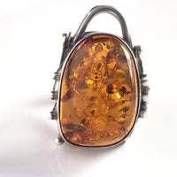 Large Oval Cognac Amber Sterling Silver Adjustable Ring BuyRussianGifts Store