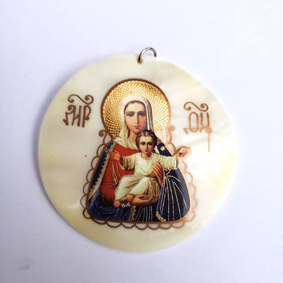 Madonna Child mother of pearl pendant