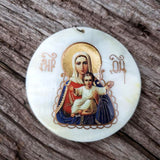 Madonna with Child Icon on Mother Pearl Religious Pendant BuyRussianGifts Store