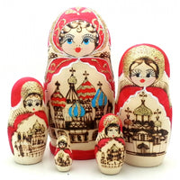 Russian Church Wood-burn red Nesting Doll Set 6 inch