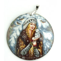 Snow Maiden Hand Painted Mother Of Pearl Pendant