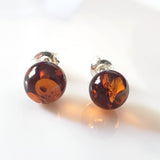 cognac amber round ball stud earrings