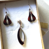 cherry amber sterling silver jewelry set