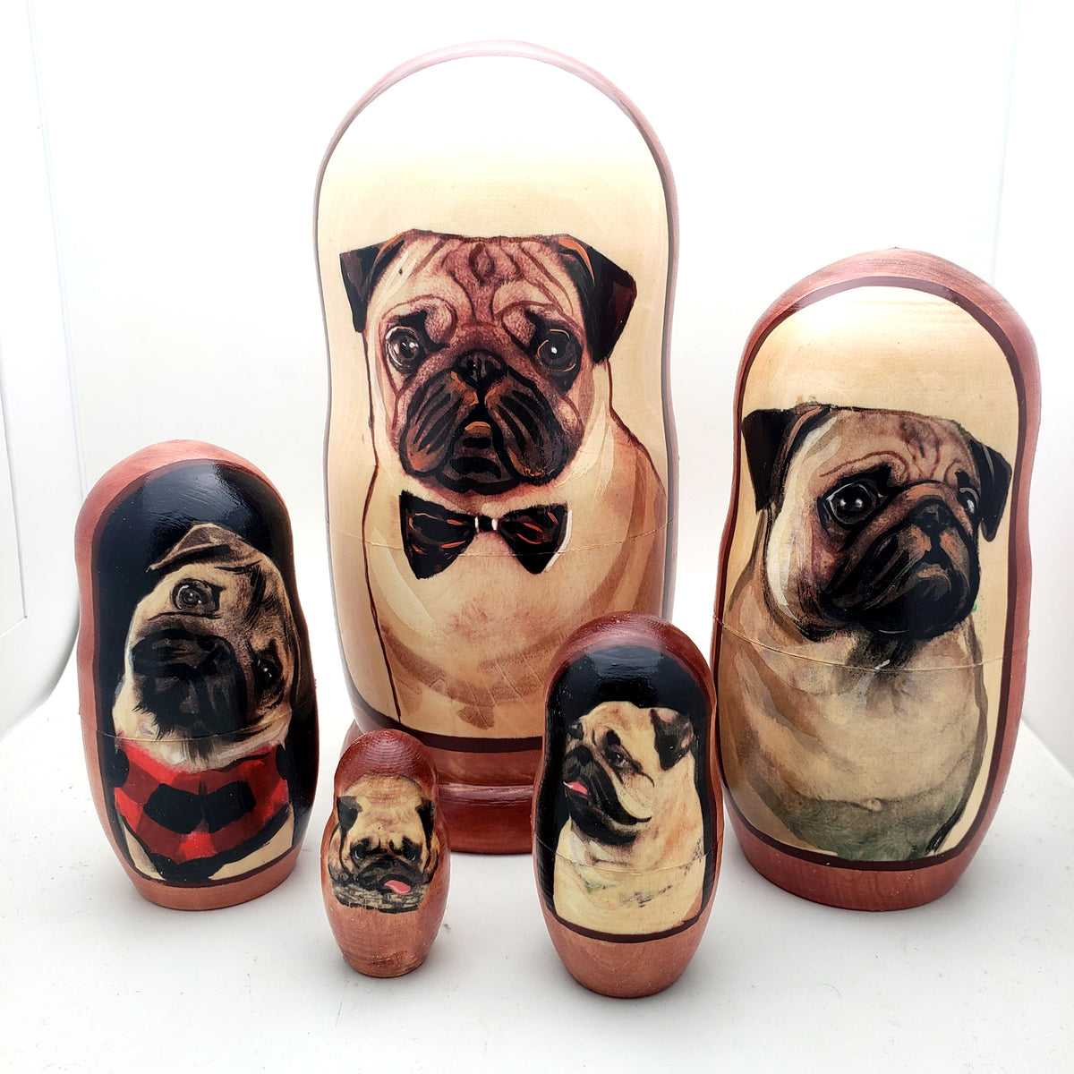 Buy Traditional Russian Doll with image of Pug Dog Breed Nesting Set