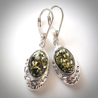 Baltic green amber in sterling silver earrings