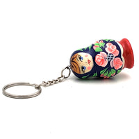 Blue with Pink Rose Nesting Doll Keychain