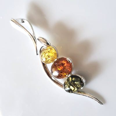 multicolor amber in sterling silver  pendant set