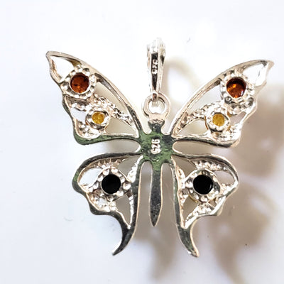 silver amber butterfly pendant 