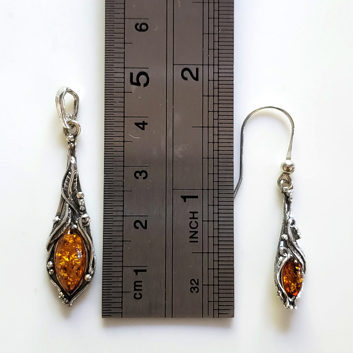 Vintage Baltic Amber offers Necklace, Vintage Silver and Amber pendant Earring Set, Fancy Twist Silver Chain, Small Button Clip Earrings