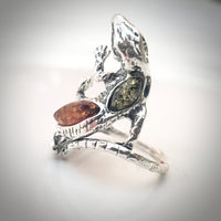 Sterling Silver Gecko Lizard Ring with Genuine Baltic Amber / Adjustable size BuyRussianGifts Store