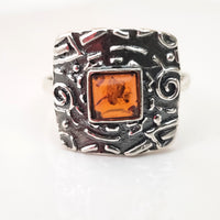 aztec jewelry silver ring with amber