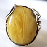 spider web butterscotch amber silver ring