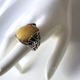spider web butterscotch amber silver  large ring
