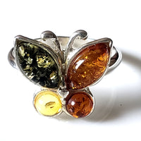 sterling silver butterfly ring with 4 colors natural amber wings
