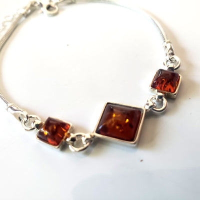 Chain Adjustable Silver Bracelet with Natural Amber BuyRussianGifts