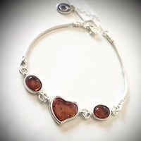 Amber Heart in Sterling Silver Adjustable Bracelet BuyRussianGifts