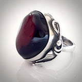 antique sterling silver ring with natural  cherry amber