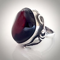 antique sterling silver ring with natural  cherry amber