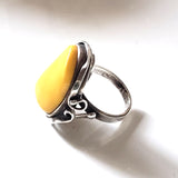 antique frame butterscotch natural amber silver ring