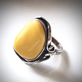 antique frame butterscotch natural amber silver ring