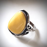 antique frame butterscotch natural amber silver ring