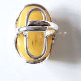 925 Silver Stamp on a back of Long Natural Butterscotch Freeform Amber Ring in Silver BuyRussianGifts Store