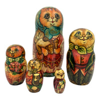 Red Cat With Fish Matryoshka Dolls 5 pieces set BuyRussianGifts