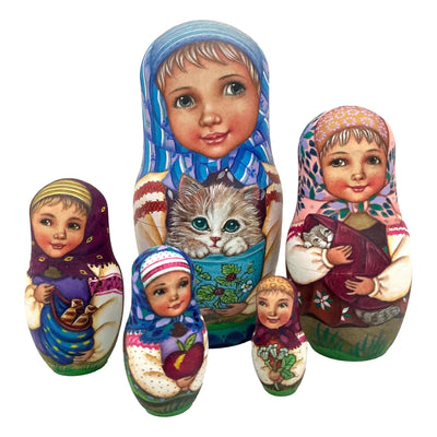 Cat Mama Kittens Authentic Russian Nesting Dolls BuyRussianGifts Store