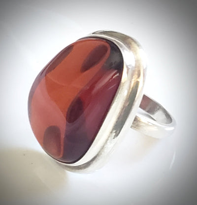 Genuine Cherry Red Amber Ring in Silver