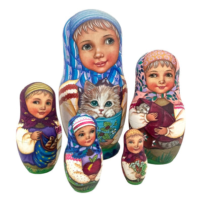 Cat Mama Kittens Authentic Russian Nesting Dolls BuyRussianGifts Store