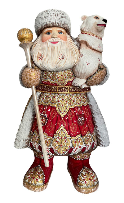 Santa Polar Bear Wood Carved Figure BuyRussianGifts Store