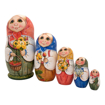 Children with Snowman Russian Winter Nesting Dolls Set of 5 BuyRussianGifts Store