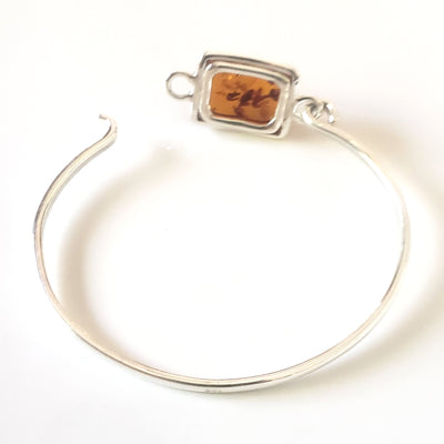 Modern Cuff Silver with Amber Bracelet BuyRussianGifts