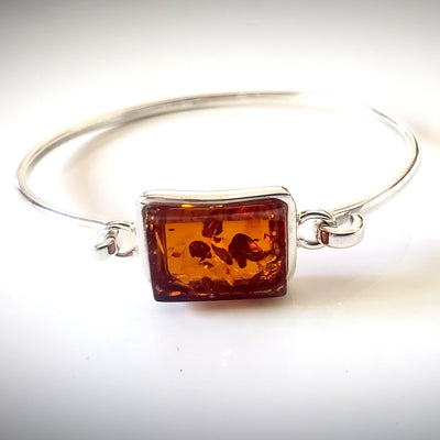 Modern Cuff Silver with Amber Bracelet BuyRussianGifts