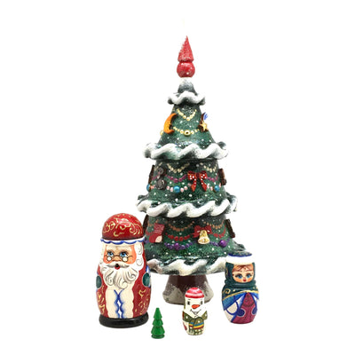 Decorative Christmas tree with Santa Claus and snowman figures 