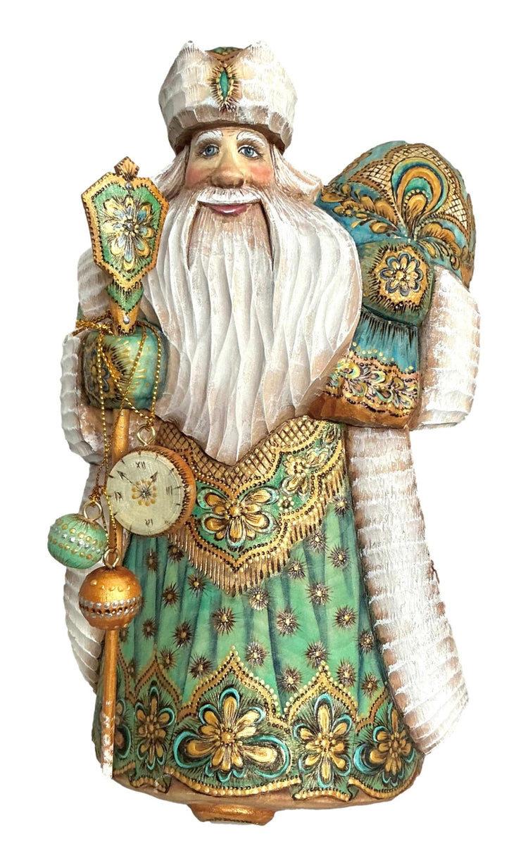 Unique Wood Burn Russian Santa Emerald Green BuyRussianGifts Store