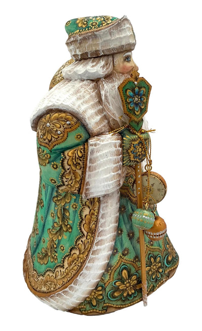 Unique Wood Burn Russian Santa Emerald Green BuyRussianGifts Store