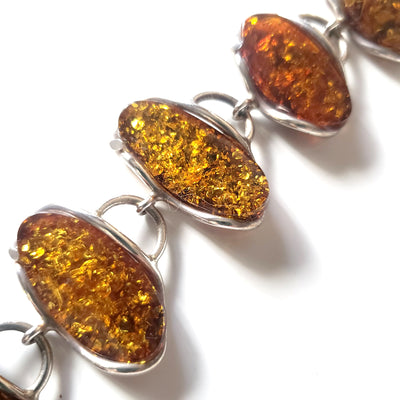 Large Golder Green Amber Stone Classic Link Bracelet BuyRussianGifts Store
