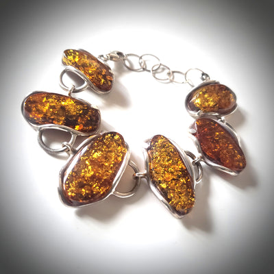 Large Golder Green Amber Stone Classic Link Bracelet BuyRussianGifts Store
