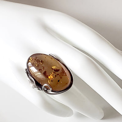 Large Oval Cognac Amber Sterling Silver Adjustable Ring BuyRussianGifts Store