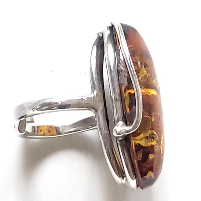 Large Oval Cognac Amber Sterling Silver Adjustable Ring BuyRussianGifts Store