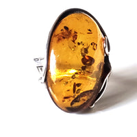 Large Oval Cognac Amber Sterling Silver Adjustable Ring BuyRussianGifts Store