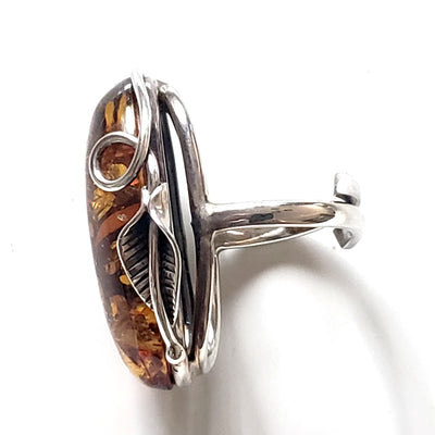 Large Oval Cognac Amber Sterling Silver Adjustable Ring BuyRussianGifts Store