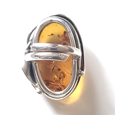Large Oval Cognac Amber Sterling Silver Adjustable Ring BuyRussianGifts Store