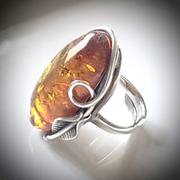 Large Oval Cognac Amber Sterling Silver Adjustable Ring BuyRussianGifts Store