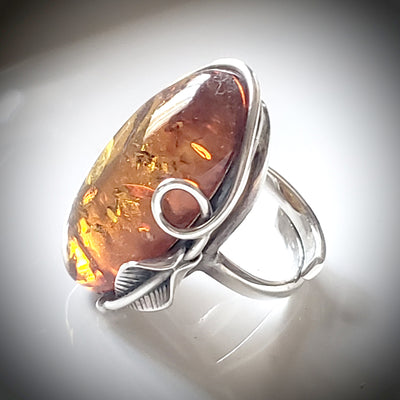 Large Oval Cognac Amber Sterling Silver Adjustable Ring BuyRussianGifts Store