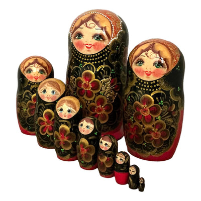 Traditional Matryoshka Black Gold 10 Piece Set BuyRussianGifts Store
