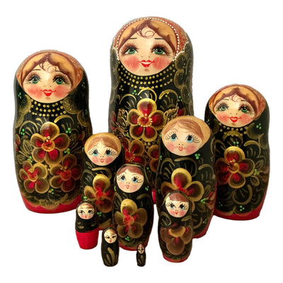 Traditional Matryoshka Black Gold 10 Piece Set BuyRussianGifts Store