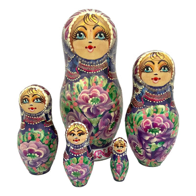 Wooden Babushka Lavender Set of 5 BuyRussianGifts Store